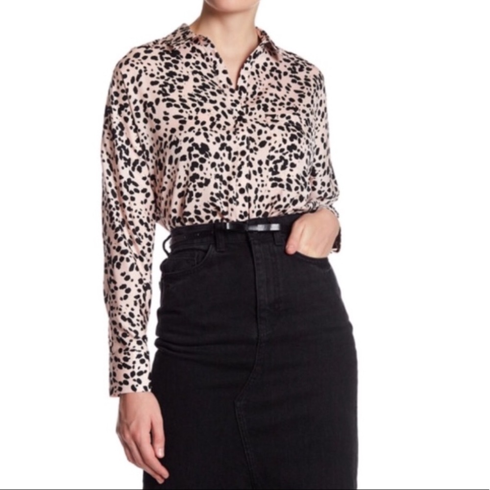 TOPSHOP Animal Print Button Up Shirt